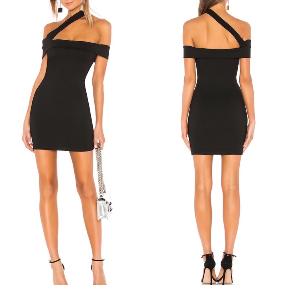 Linda Asymmetrical Bodycon Dress- Black